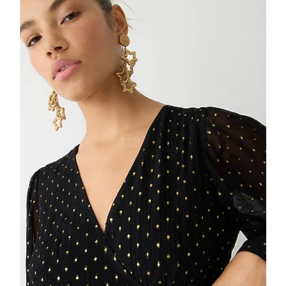 50. J.Crew Ruffle-hem Lurex® chiffon wrap dress - Picture 2 of 10